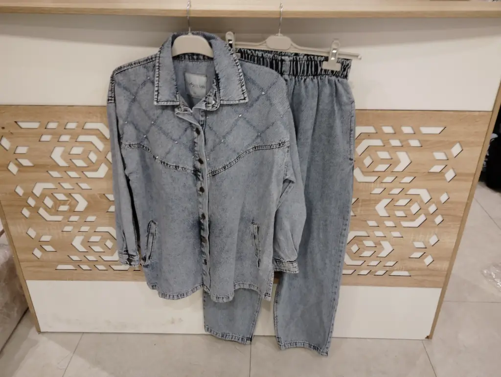 Two Piece Jeans Tracksuit Set - Blue