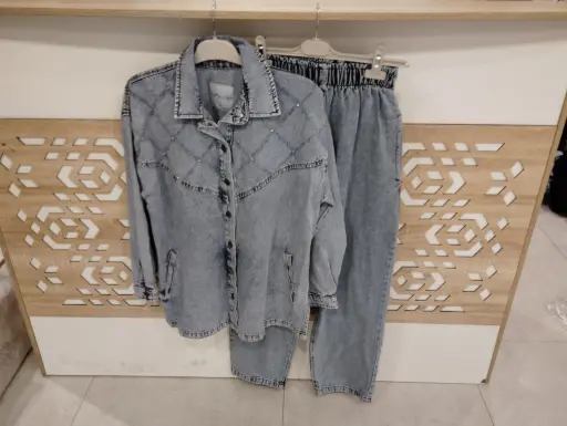 Two Piece Jeans Tracksuit Set - Blue